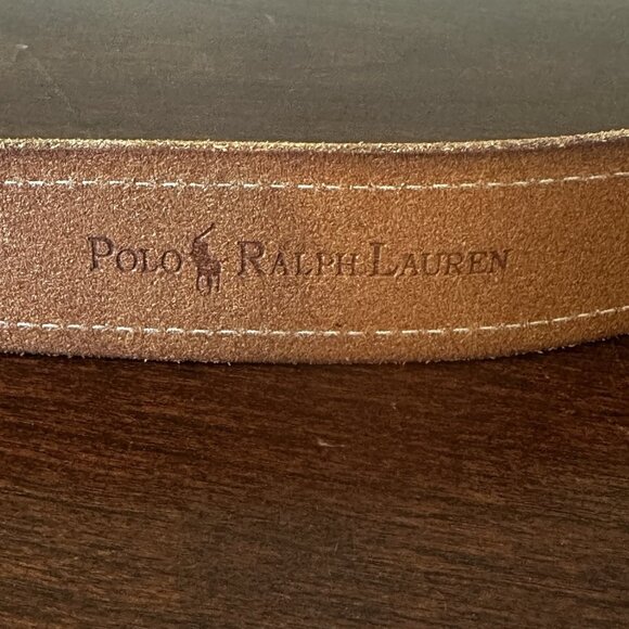 Polo Ralph Lauren Belt Mens 36/90 Brown Full Grain Leather Gold Buckle Stamped - Picture 3 of 9